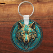 Porte-clés Loup Turquoise et Or (Verso)