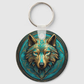 Porte-clés Loup Turquoise et Or (Verso)
