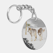 Porte-clés Loups en peinture sur neige - Art original de la f (Devant gauche)