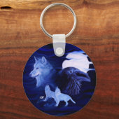 Porte-clés Loups et corbeau avec pleine lune (Recto)