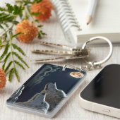 Porte-clés Loups hurlant à la Pleine lune de nuit (Devant droit)