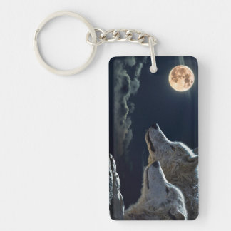 Porte-clés Loups hurlant à la Pleine lune de nuit