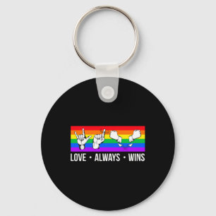 Porte-clés Love Always Wins ASL Deaf Aware Gay Pride LGB