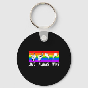 Porte-clés Love Always Wins ASL Deaf Aware Gay Pride LGB