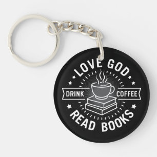 Porte-clés Love God Drink Coffee Lire les livres Amateurs Vin