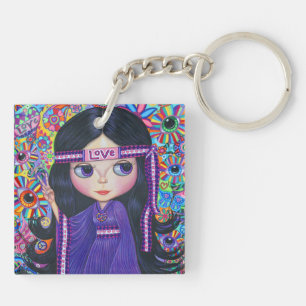 Porte-clés Love Headband Hippie fille poupée violet psychédél