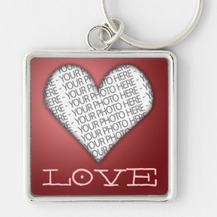 Porte-clés Love Heart Rouge Votre Photo Ici