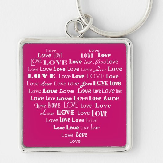 Porte-clés Love Heart Word Cloud - Blanc sur Fuchsia Pink (Devant)