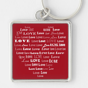 Porte-clés Love Heart Word Cloud - White on Dark Red