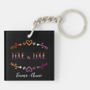 Porte-clés Love is Love Mois des Fiertés Couple Lesbien Acryl