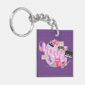 Porte-clés LOVE Keychain – Pink & Purple Retro Music Memories (Devant gauche)