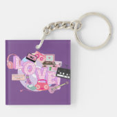 Porte-clés LOVE Keychain – Pink & Purple Retro Music Memories (Dos)