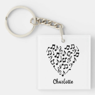 Porte-clés Love Music Heart of Music Notes avec nom