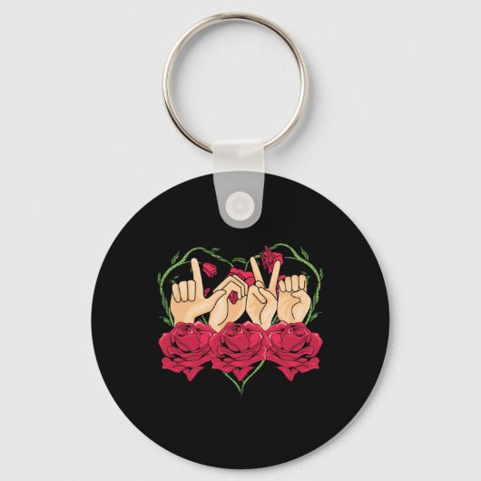 Porte-clés Love Sign Language Rose Coeur ASL Sensibilisation  (Recto)
