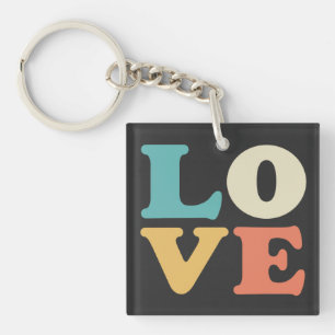 Porte-clés Love Typographie Carré de couleur rétro