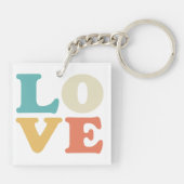 Porte-clés Love Typographie Carré de couleur rétro (Dos)