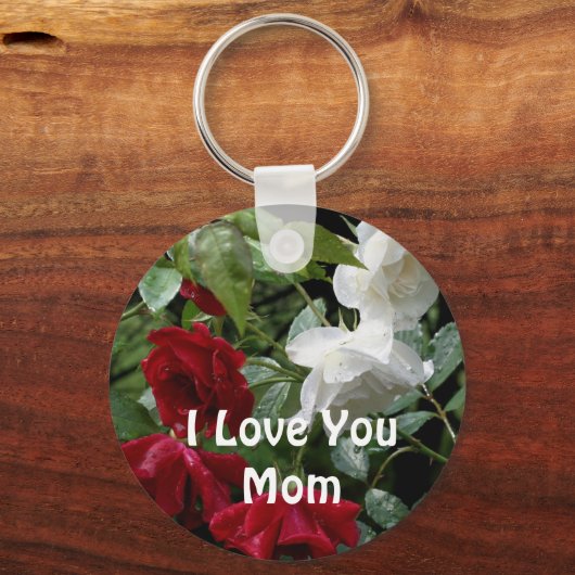 Porte-clés Love You Maman Fleur Rose trempée (Recto)