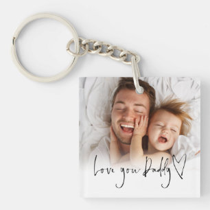 Porte-clés Love You Papa Script Nom Photo Overlay