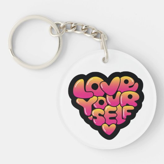 Porte-clés Love Yourself Typography Heart Sticker  (Devant)