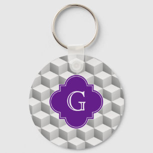 Porte-clés Lt Grey Blanc 3D Look Cubes Purple Monogramme