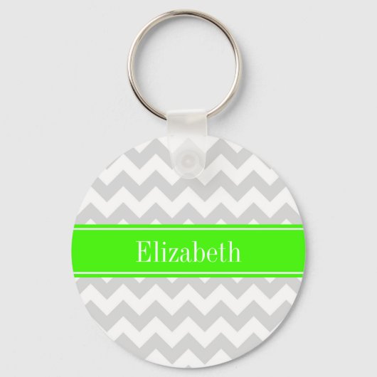 Porte-clés Lt Grey Blanc Chevron Lime Vert Nom Monogramme (Recto)