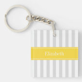 Porte-clés Lt Grey White Stripe Ananas Nom Monogramme (Devant)
