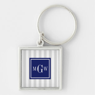 Porte-clés Lt Grey White Stripe Marine Carré 3 Monogramme