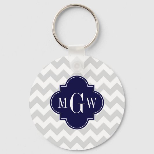 Porte-clés Lt Grey Wt Chevron Navy Blue Quatrefoil 3 Monogram (Recto)