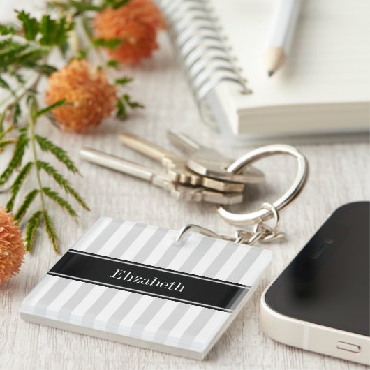 Porte-clés Lt Gris Gris Blancs Noir Nom Monogramme (Devant Droit)