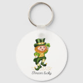 Porte-clés Lucky Green Gnome & Monogramme en blanc (Recto)