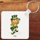 Porte-clés Lucky Green Gnome & Monogramme sur Clavier Blanc (Verso)