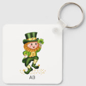 Porte-clés Lucky Green Gnome & Monogramme sur Clavier Blanc (Dos)