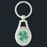 Porte-clés Lucky Green Plaid Shamrock Four-Leaf Clover<br><div class="desc">Green plaid shamrock or four-leaf clover for good luck all year long! This shamrock graphic can be transferred to many other products and re-sized. Text is customizable.</div>