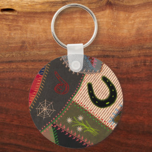 Porte-clés Lucky Horseshoe Colorful Patchwork Crazy Quilt