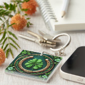 Porte-clés Lucky Horseshoe et Clover Design (Devant Droit)