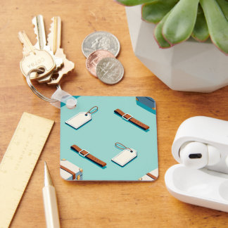 Porte-clés luggage tags and belts on a teal background