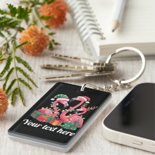 Porte-clés Lumières de Noël personnalisées Flamingo Palm de N