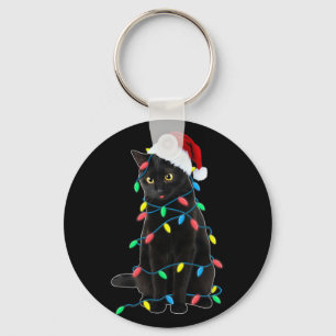 Porte-clés Lumières de sapin de Noël chat noir drôle Santa ch