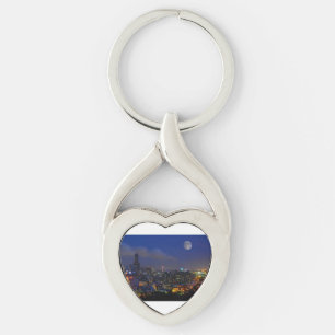 Porte-clés Lune au-dessus de la ville - Élégant Porte - clé d
