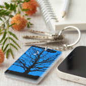 Porte-clés Lune avec arbre, Bleu profond, Noir et Blanc (Devant droit)