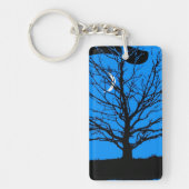 Porte-clés Lune avec arbre, Bleu profond, Noir et Blanc (Devant)