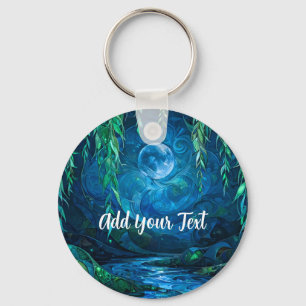 Porte-clés Lune de Saule Saille Rivière Bleue Verte qui Coule