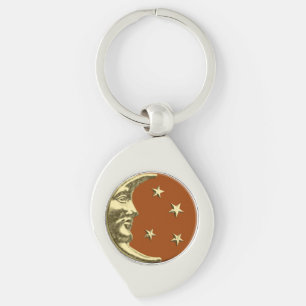 Porte-clés Lune et étoiles Art déco - Brun rouille et or