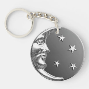 Porte-clés Lune et étoiles Art déco - Gris et argent