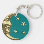 Porte-clés Lune et étoiles Art déco - Sarcelle et Or (Dos)