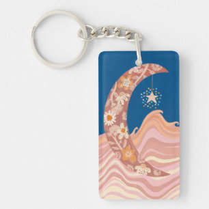 Porte-clés lune, étoiles et vagues mignon et funky
