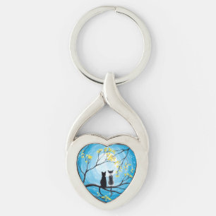 Porte-clés Lune lunaire avec chats
