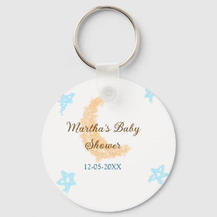 Porte-clés lune orange étoiles bleues scintillent baby shower
