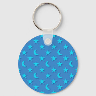 Porte-clés Lunes bleues et étoiles motif