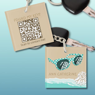 Porte-clés Lunettes à pois Vert Mer Nom QR dynamique intellig